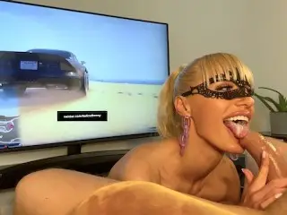 Beautiful Amateur Blonde can't Stop Gagging on my Dick while I Play GTA Online | Saliva Bunny