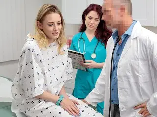 Slender Blonde Patient Lets Perv Doctor and his Hot Ass Nurse to Stretch her Tight Teen Pussy