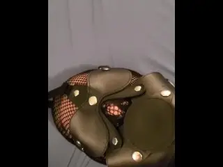 Ballgagged in overall Catsuit. Cum with Plastic Hood!