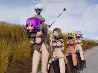 Riding the Wooden Horse Train (Yuri Bondage Sex) - 3D MMD