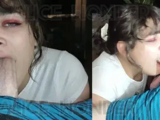 Side by Side Comparison of POV & Side Angle Sensual BWC Deepthroat Blowjob - Split Screen