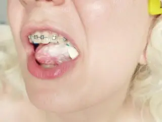 Braces Fetish: Close up Video Mukbang Ice-cream