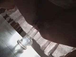 Orgasmic Moan while Riding DILDO on Stairs