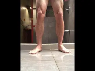 Size 15 Foot Master Stroking and Cumming in Shower while Showing Feet