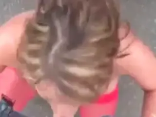 Busty amateur girlfriend outdoor blowjob with facial cumshot