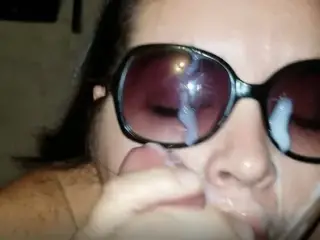 Sexy BBW sucks in sunglasses and gets cum covered (Preview)