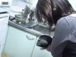 Japanese bubby fucks amateur wife in the kitchen