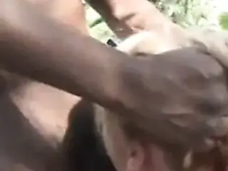 Black dude blown by a blonde outdoors