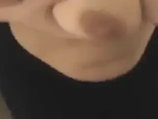 He licks own cum from her tits