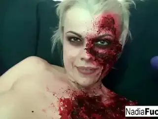 Sexy zombie pleases the gash between her legs!