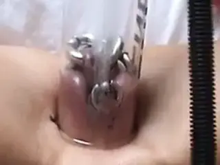 Pumping Pierced Pussy and Saline Balls inflation Fucking