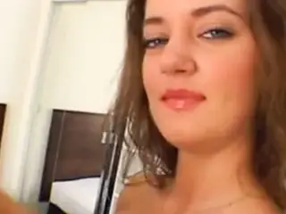 Pretty girl with beautiful natural breasts who sucks well