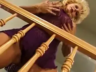 Horny ugly blonde plays with her pussy then licks her big dildo