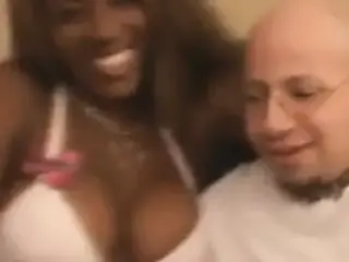 Busty ebony slut sucking cock till cum burst