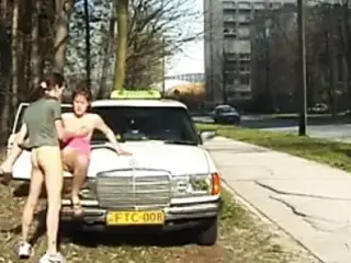 Babe gets fucked on the street while cars passing by