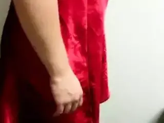 Wife posing in a red nightie