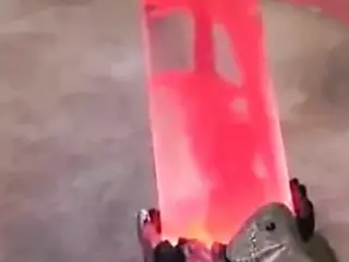 Girl rides a lava lamp while 2 guys cum on her face