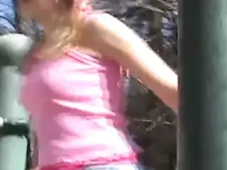 Innocent teen Kitty flashing her pink panties