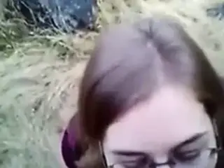 Nerdy Outdoor Blowjob Cum Swallow