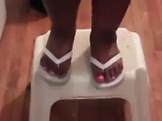 BBW Ebony Feet In White Flip Flops