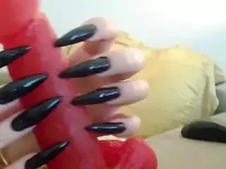 long black nails handjob dildo