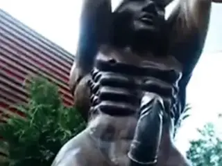 Hot chick fucks a statue