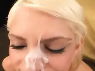 Crystine gets pearly cum on nose