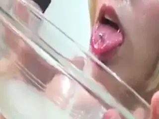 Spanish girl drinks bowl of cum