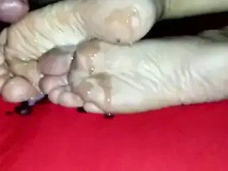 Cumshot on small dirty soles FEET