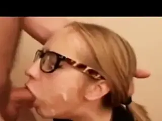 Cute Blonde In Glasses Can't Get Enough Cum