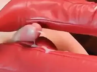 Red leather boots bootjob POV
