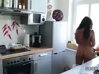 stepson Caught Step-Mom Naked in Kitchen Seduce to Fuck her