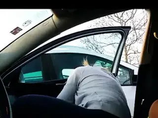 Cougar sucks dick in car