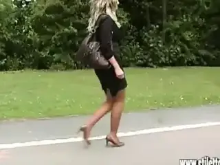 Sexy nylons and high heels this hot leggy blonde has it all