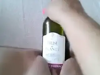 Wine bottle pussy fuck