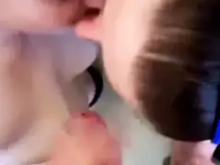 2 sluts suck cock at same time and take spunk on face