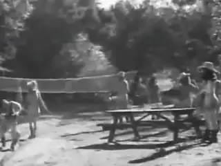 Group of Girls with Great Tits Playing Outdoors (Vintage)