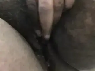Playing in my wet, creamy, hairy pussy