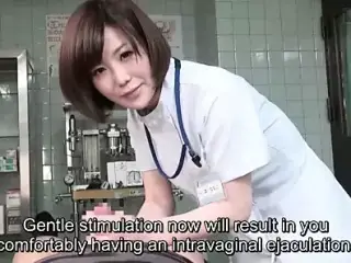 Subtitled CFNM Japanese female doctor gives patient handjob