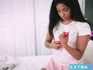 Cute ebony teen gets hard cock in her cunt