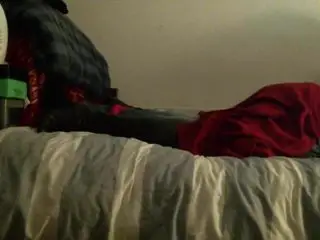 Thigh high leather boots on bed humping