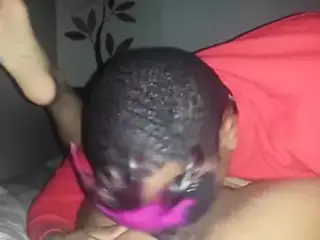 Masked Dude Eating A Shaved Black Pussy