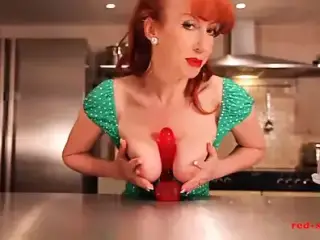 Red not only bakes in the kitchen, she cums too!