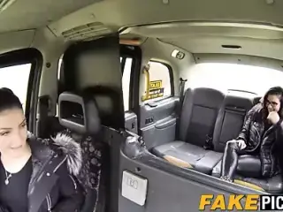 English taxi MILF having a taste of her busty passenger