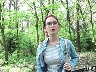 German Scout - College Redhead Teen Lia in Public Casting