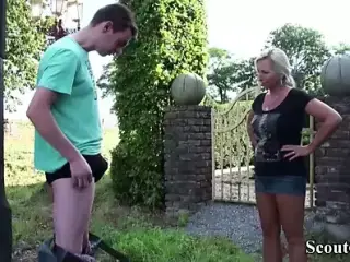 German Mother Caught Step Step Son and Helps with Fuck in Garden