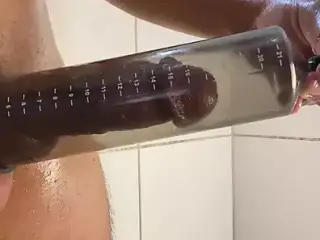 I use a penis pump on my dick and my stepsister gets horny sliding on my dick