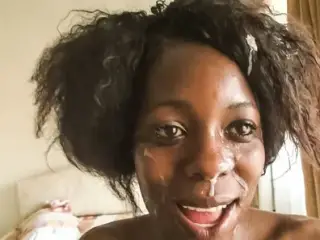 Real Black African Slut With Tight Ass Gets Facial In Her Interracial Anal Hardcore Casting Video