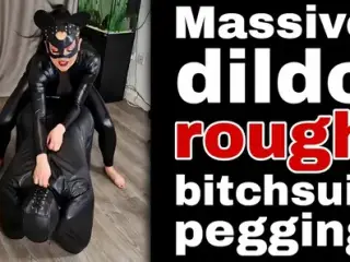Leather Bitchsuit Pegging Femdom FLR Miss Raven Training Zero Huge Strap On Dildo Strapon Bondage BDSM Mistress FLR