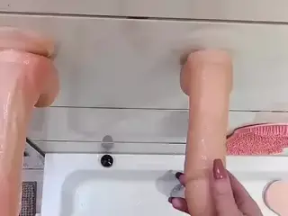 Busty Milf With Big Lips Uses Dildo In Shower